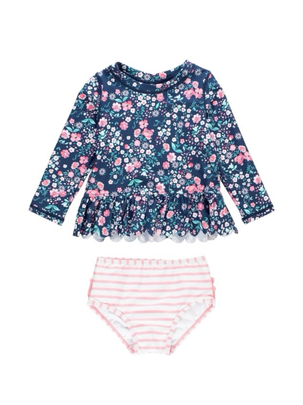 RuffleButts Moonlit Meadow Scalloped Two-Piece Rashguard Swimsuit size 5 new